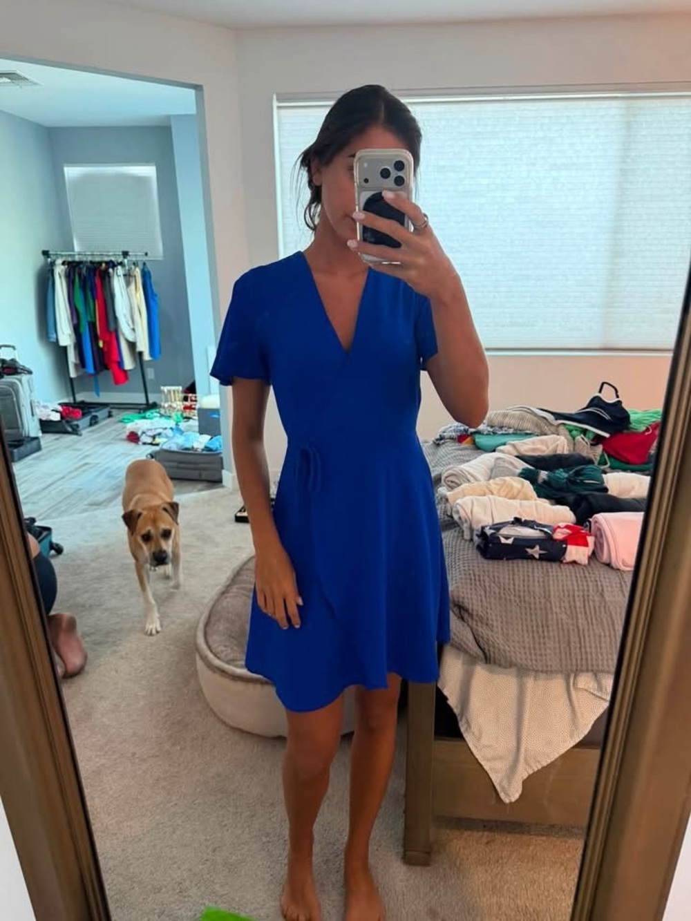 V-Neck Short Sleeve Mini Dress in Cobalt Blue